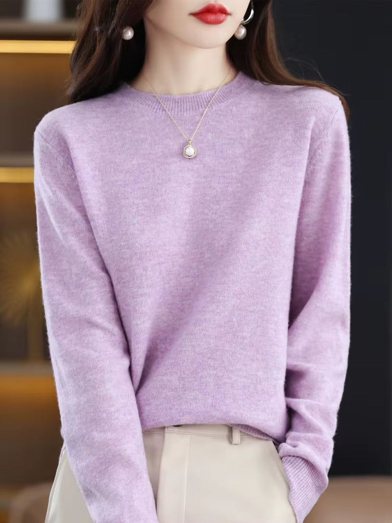 Fashion 100% Merino Wool Women'S Sweater O-Neck Long Sleeve Pullover Spring Autumn Winter Basic Jumper Clothing Knitwear Tops