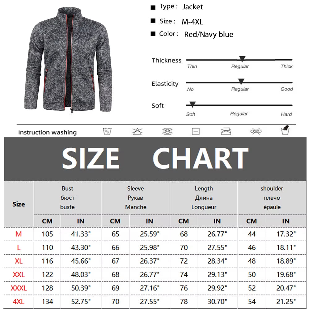 Men Zipper Jackets Standing Collar Sweatshirt Outdoor Streetwear Casual Coat Long Sleeve Coats Men'S Clothing M-4XL
