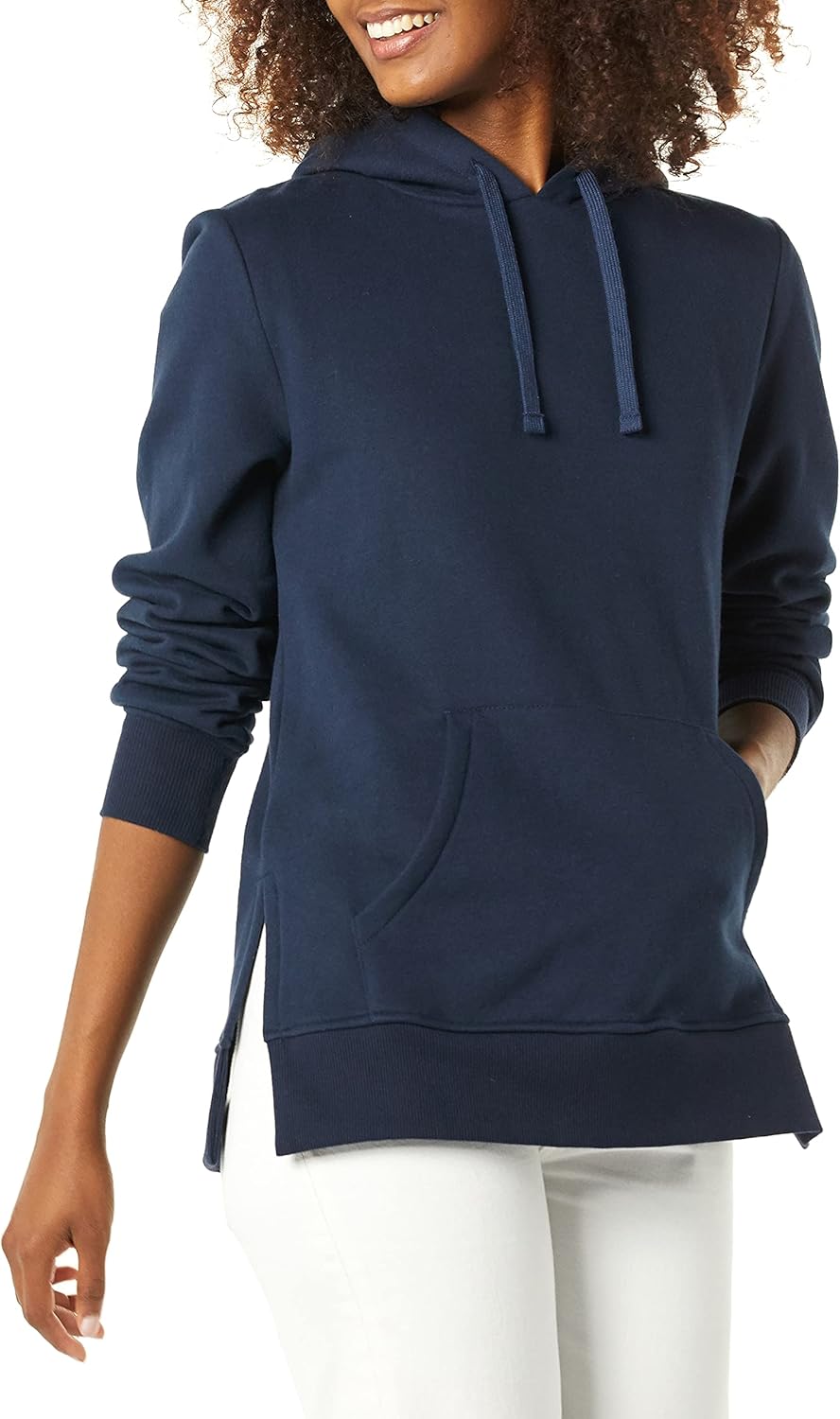 Cozy Navy Women's French Terry Hooded Tunic Sweatshirt - Perfect for Everyday Style