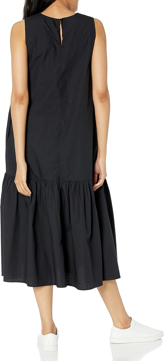 Effortlessly Chic: Womens Ilana Loose Sleeveless Wide-Hem Poplin Maxi Dress in Elegant Black