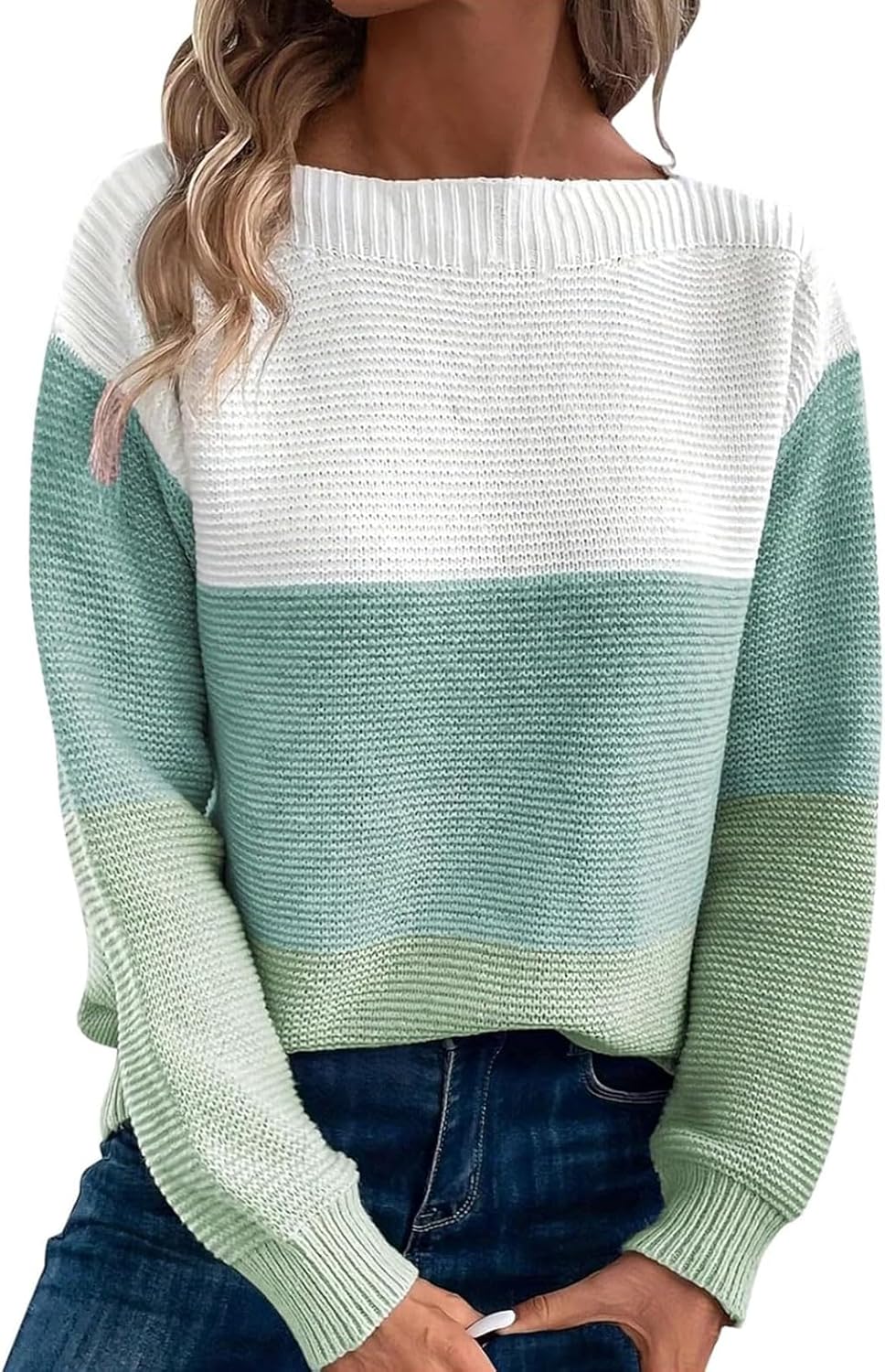 Elevate Your Fall Wardrobe with Our Women's Trendy Long Sleeve Color Block Crew Neck Pullover Sweater