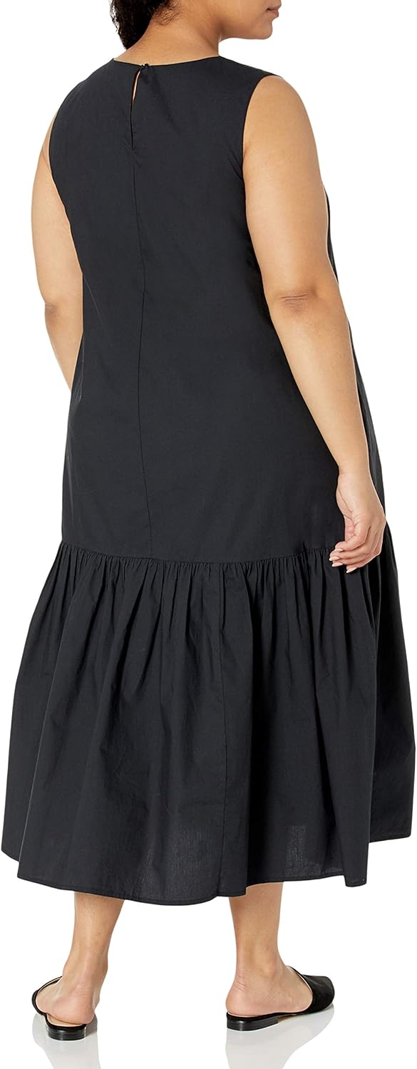 Effortlessly Chic: Womens Ilana Loose Sleeveless Wide-Hem Poplin Maxi Dress in Elegant Black