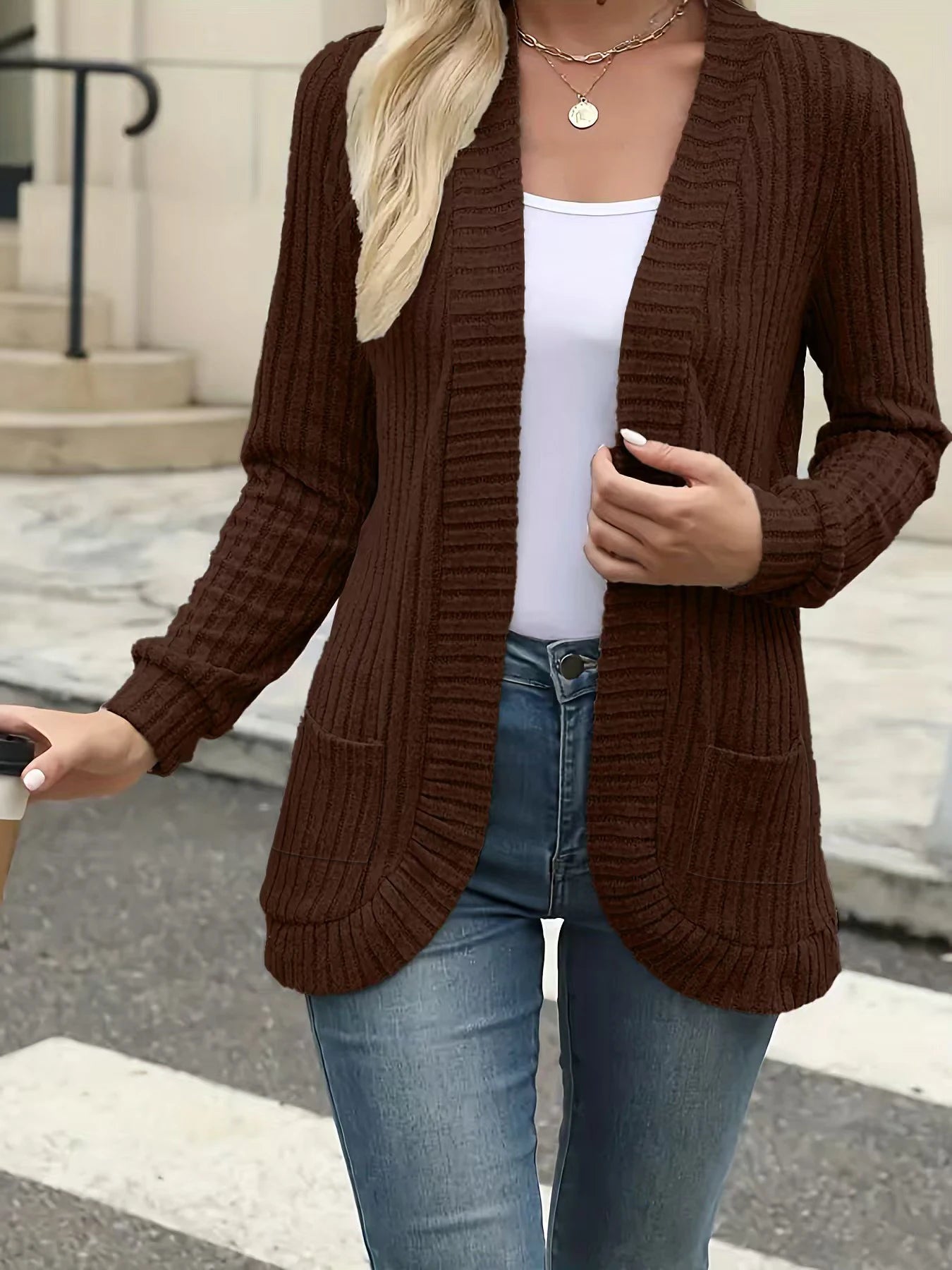 Chic Women's Solid Color Brushed Cardigan Jacket - Perfect for Casual Autumn/Winter Outfits