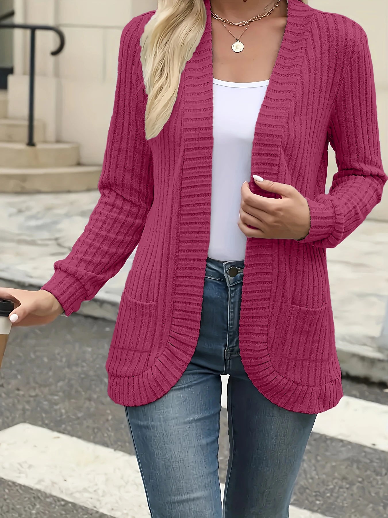 Chic Women's Solid Color Brushed Cardigan Jacket - Perfect for Casual Autumn/Winter Outfits