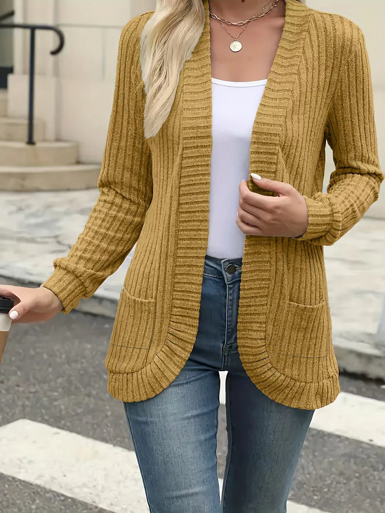 Chic Women's Solid Color Brushed Cardigan Jacket - Perfect for Casual Autumn/Winter Outfits