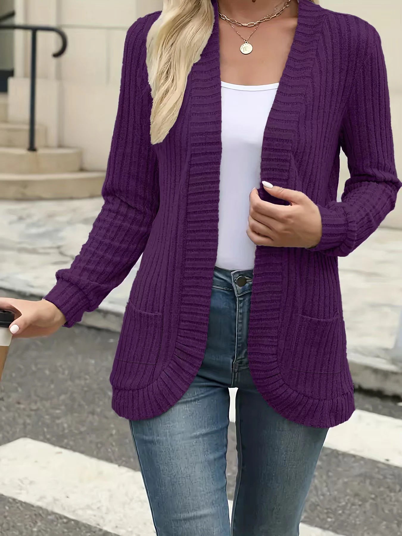 Chic Women's Solid Color Brushed Cardigan Jacket - Perfect for Casual Autumn/Winter Outfits