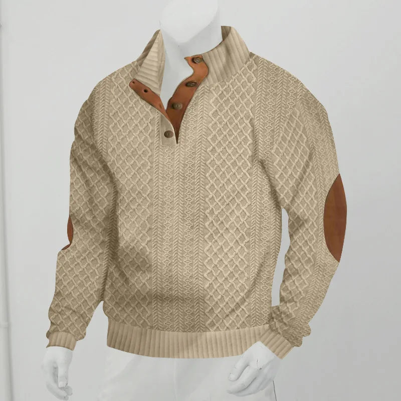 Elevate Your Style with the 2024 Men's Casual Stand-Up Collar Long-Sleeved Jacquard Knitted Pullover Sweater for Autumn and Winter