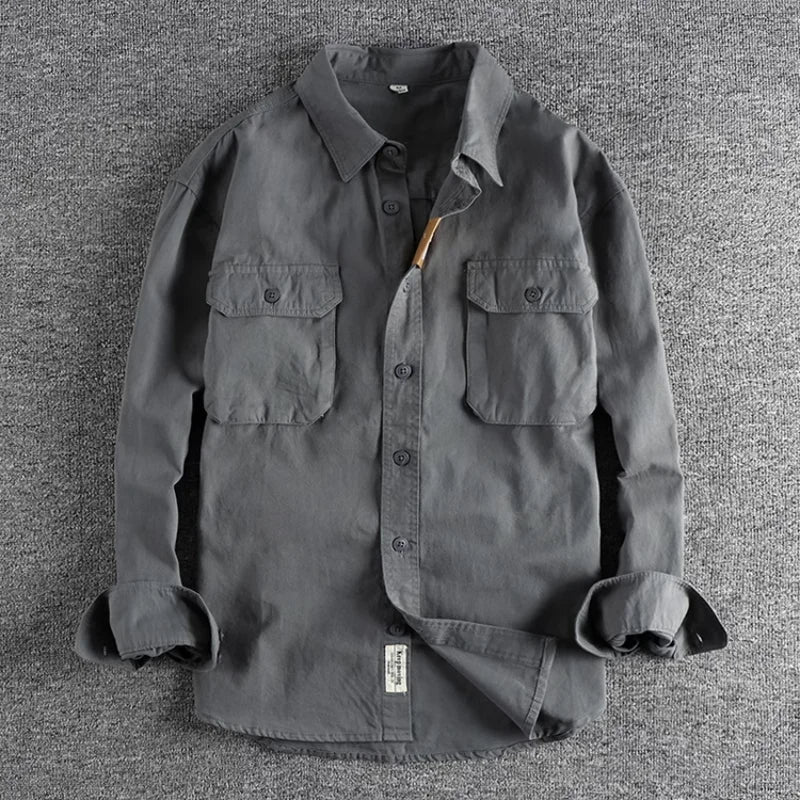 Stylish Vintage Work Shirt for Men with Versatile Pockets - Classic Long Sleeve Button-Up for Casual Wear
