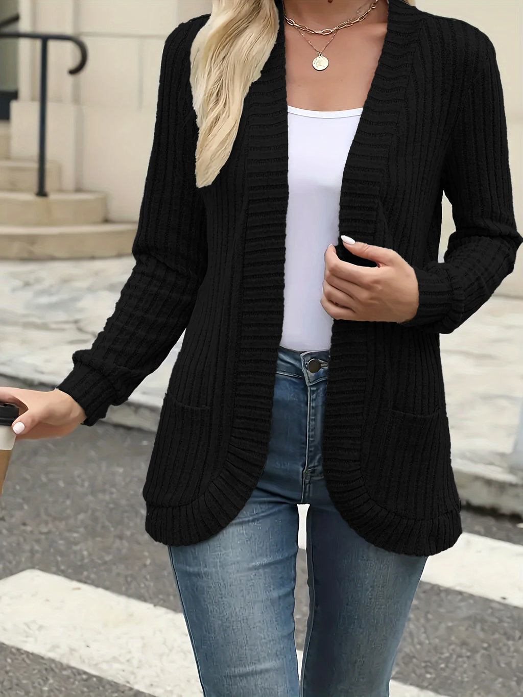 Chic Women's Solid Color Brushed Cardigan Jacket - Perfect for Casual Autumn/Winter Outfits
