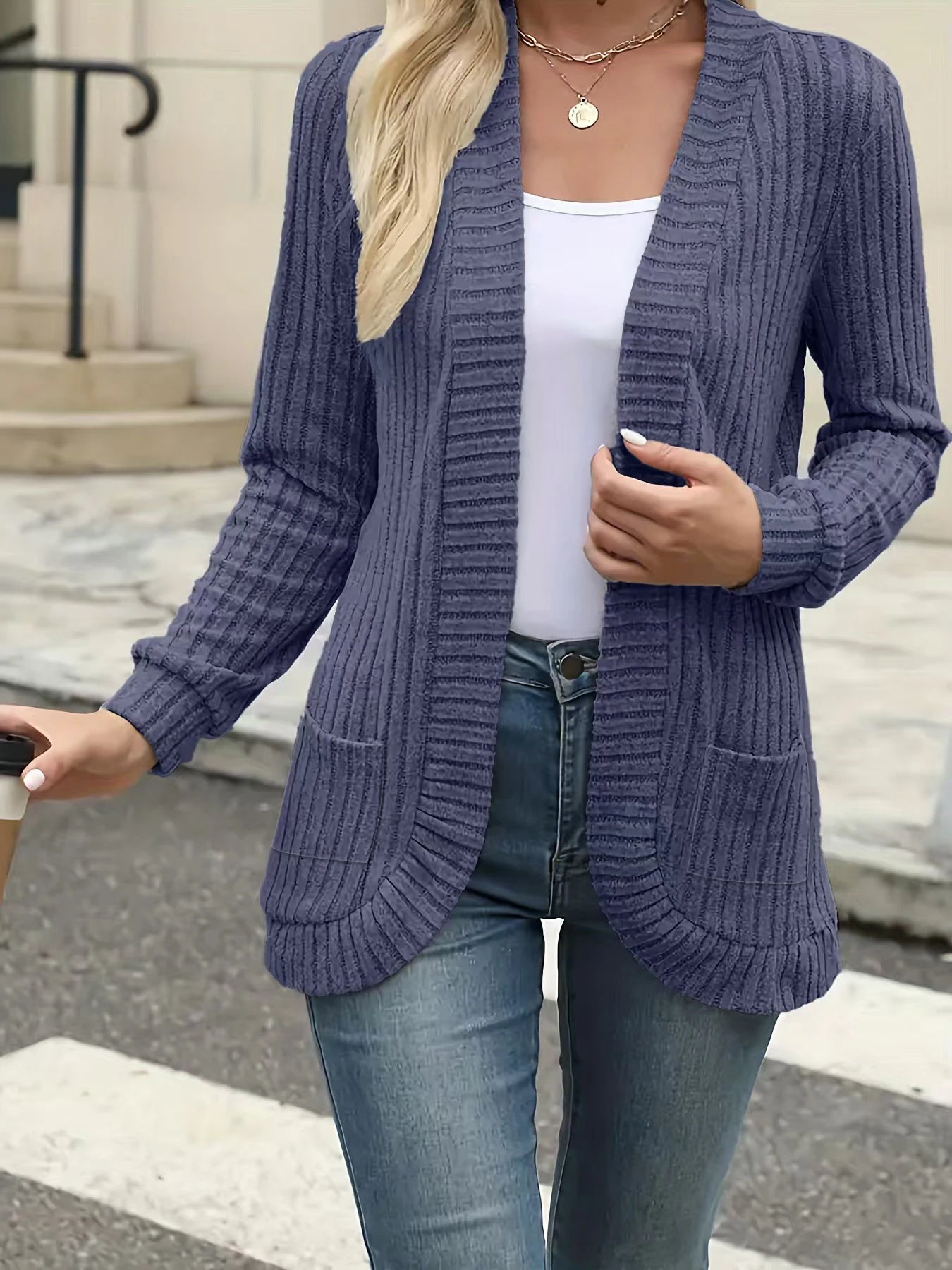 Chic Women's Solid Color Brushed Cardigan Jacket - Perfect for Casual Autumn/Winter Outfits