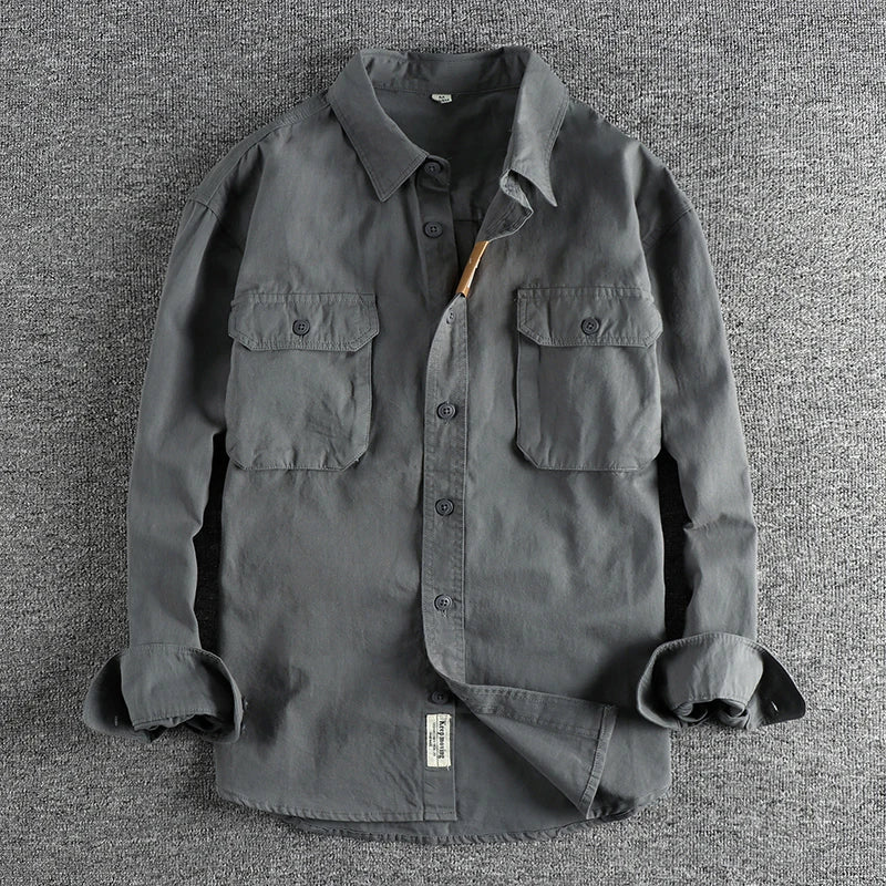 Stylish Vintage Work Shirt for Men with Versatile Pockets - Classic Long Sleeve Button-Up for Casual Wear