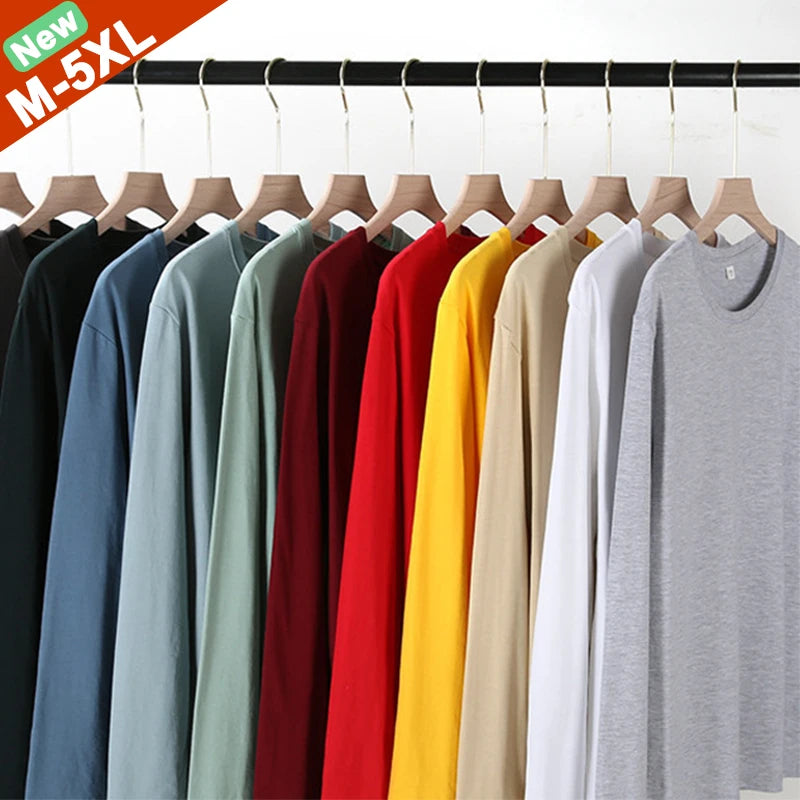 Stylish & Comfortable Men's Cotton Long Sleeve T-Shirts - Perfect for Autumn & Winter, Available in Plus Sizes M-5XL
