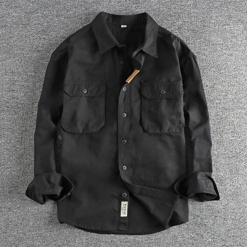 Stylish Vintage Work Shirt for Men with Versatile Pockets - Classic Long Sleeve Button-Up for Casual Wear