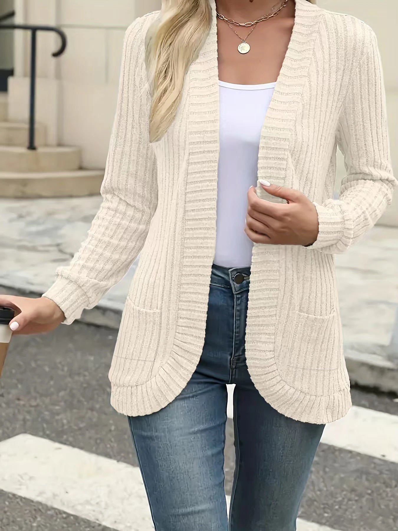 Chic Women's Solid Color Brushed Cardigan Jacket - Perfect for Casual Autumn/Winter Outfits