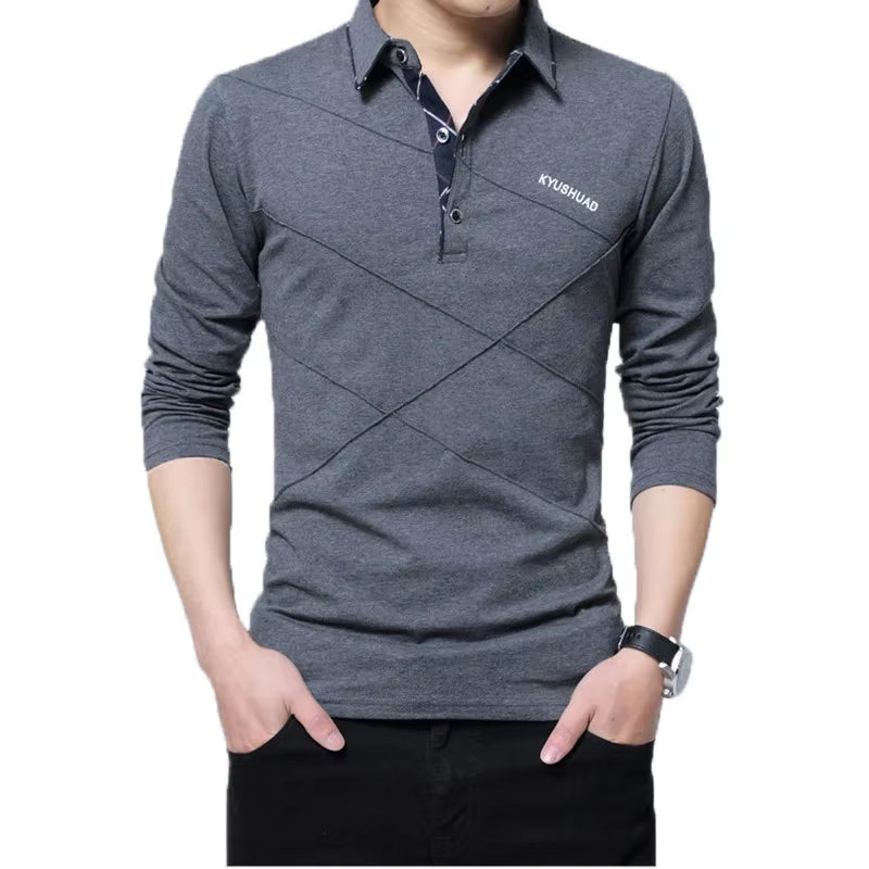 5XL Polo Shirt Collar Men plus Size 3XL 4XL Autumn Button Brand Men Polo Shirt Long Sleeve Casual Male Shirt Dress Polo Shirts