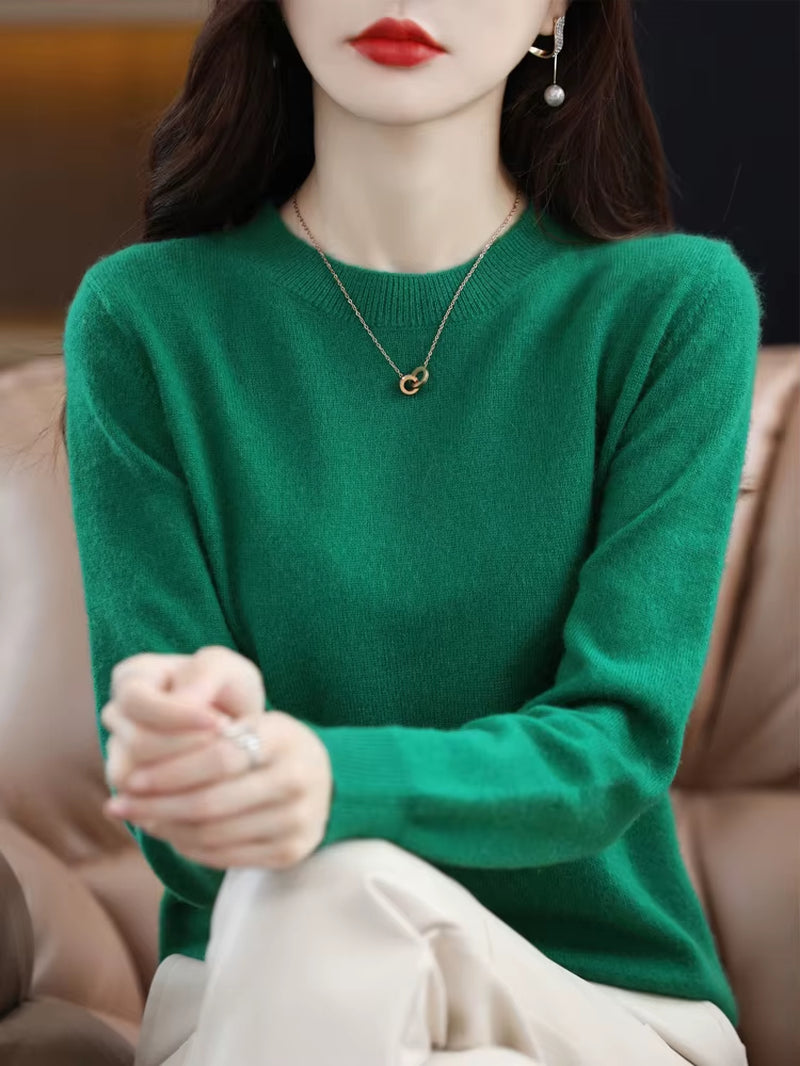 Fashion 100% Merino Wool Women'S Sweater O-Neck Long Sleeve Pullover Spring Autumn Winter Basic Jumper Clothing Knitwear Tops